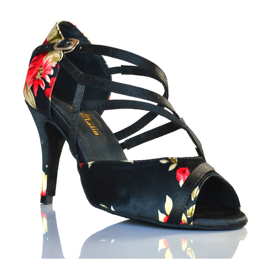 Chaussures de danse Label Latin "Flora" satin imprimé fleuri