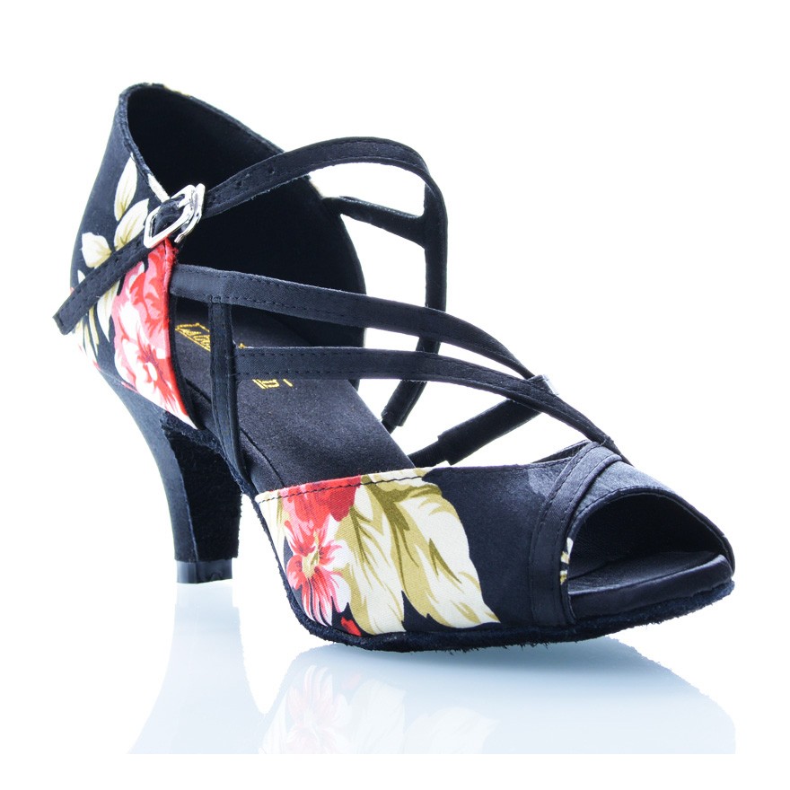 Chaussures de danse Label Latin "Flora" satin imprimé fleuri