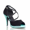 Chaussures de danse Label Latin "On 1" satin noir et bleu