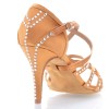 Chaussures de danse Label Latin "Mina" satin tan et strass