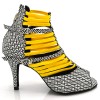 Chaussures de danse Label Latin "Nissa" Elastique jaune et Simili cuir motifs noir et blanc