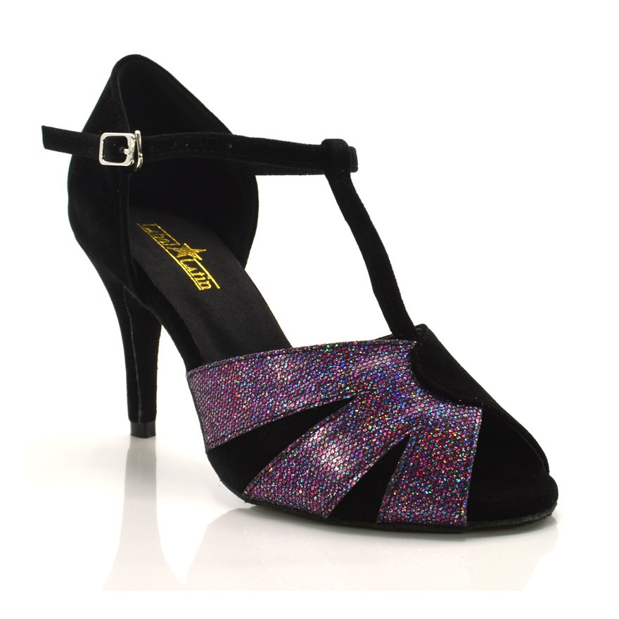 Chaussures de danse Label Latin "Pia" velours noir et glitter violet