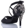 Chaussures de danse Label Latin "Pola" satin noir et strass