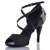 Chaussures de danse Label Latin "Pola" satin noir et strass