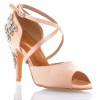 Chaussures de danse Label Latin "Pola" satin tan flesh et strass