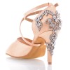 Chaussures de danse Label Latin "Pola" satin tan flesh et strass