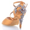 Chaussures de danse Label Latin "Pola" satin tan et strass