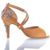 Chaussures de danse Label Latin "Pola" satin tan et strass