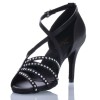 Chaussures de danse Label Latin "Raina" Satin noir et strass