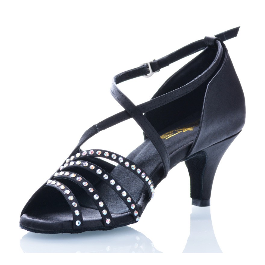 Chaussures de danse Label Latin "Raina" Satin noir et strass