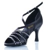 Chaussures de danse Label Latin "Raina" Satin noir et strass